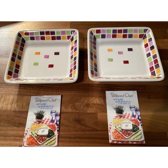 Set of 2 Pampered Chef Simple Additions Serving Trays Plates Tiles Small Square - Picture 5 of 8